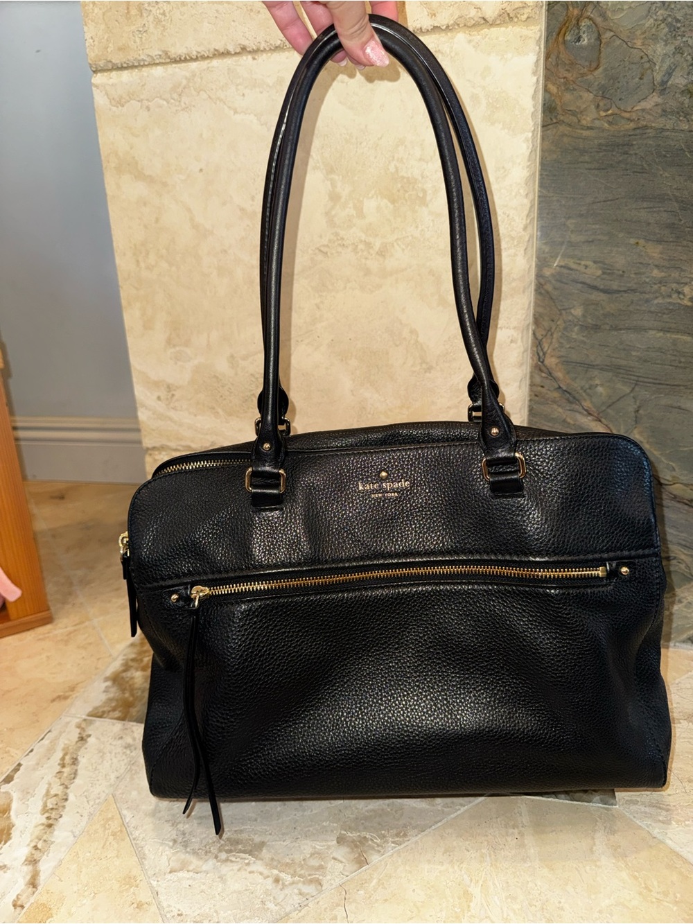 Kate Spade New York Black Pebbled Leather Large Satchel Shoulder Bag